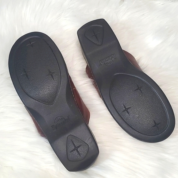 Bjorndal Ivy Brown Leather Monk Strap Cap Toe Clog Mule Shoe Womens 8M Casual - Picture 13 of 17